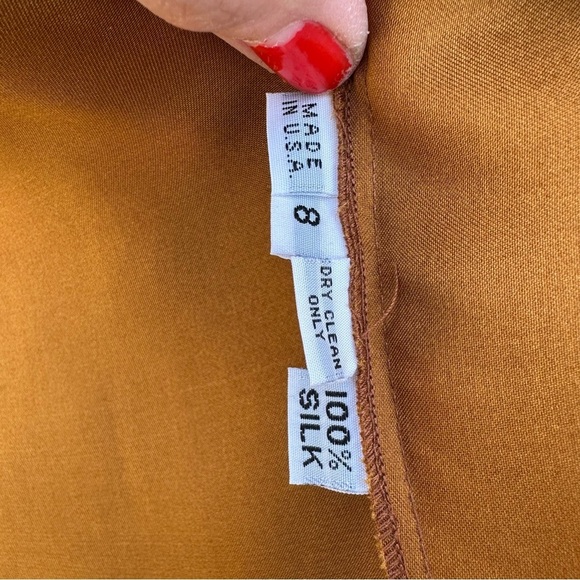 Jackie Rogers Copper Rust Silk Blouse Jacket Tie Front Waist Flare Sleeve 80s 90 - Picture 7 of 10